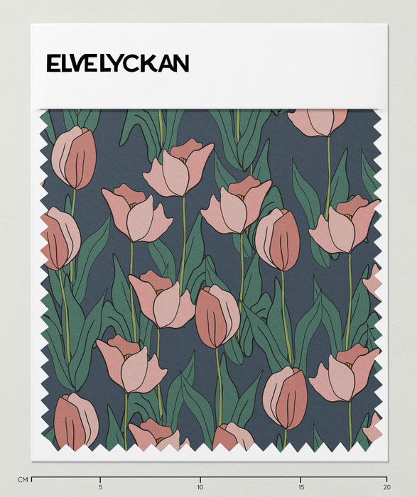 TULIPS DARK BLUE COTTON FABRIC