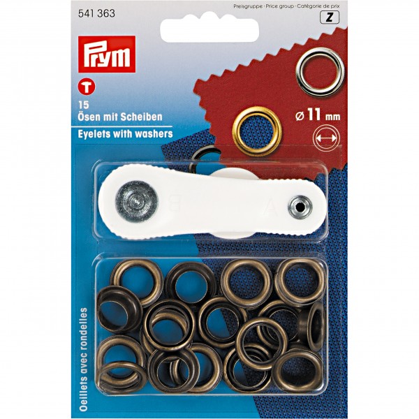 PRYM - EYELETS 11MM ANTIQUE BRASS