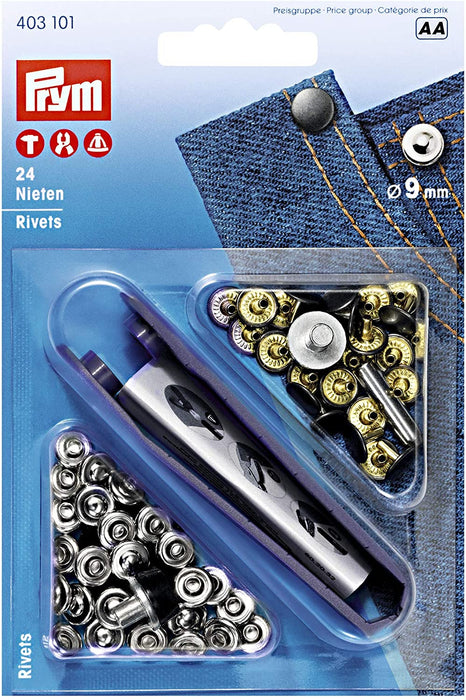 PRYM - RIVETS SILVER/ANTIQUE STEEL 9 MM