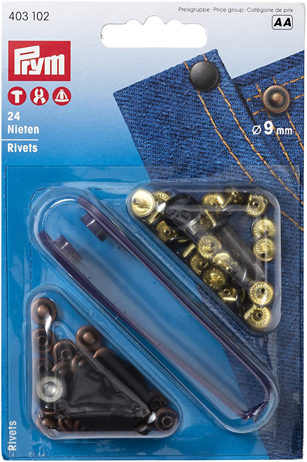 PRYM - RIVETS LAITON/ACIER ANTIQUE 9 MM